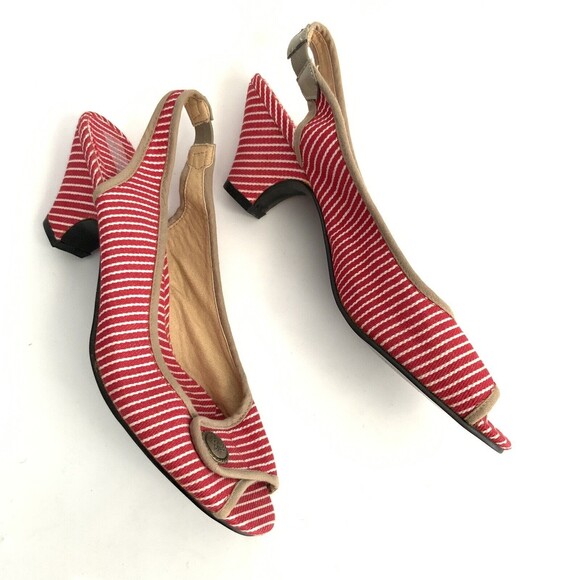 Atmosphere Kitten Heel Sandals Size 41 US 8M Red Stripe Slingback Peep-toe - Picture 5 of 11